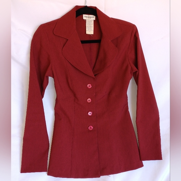 Wrapper Y2K Does 70s Long Fitted Dark Red Orange Blazer - Medium - Picture 1 of 12